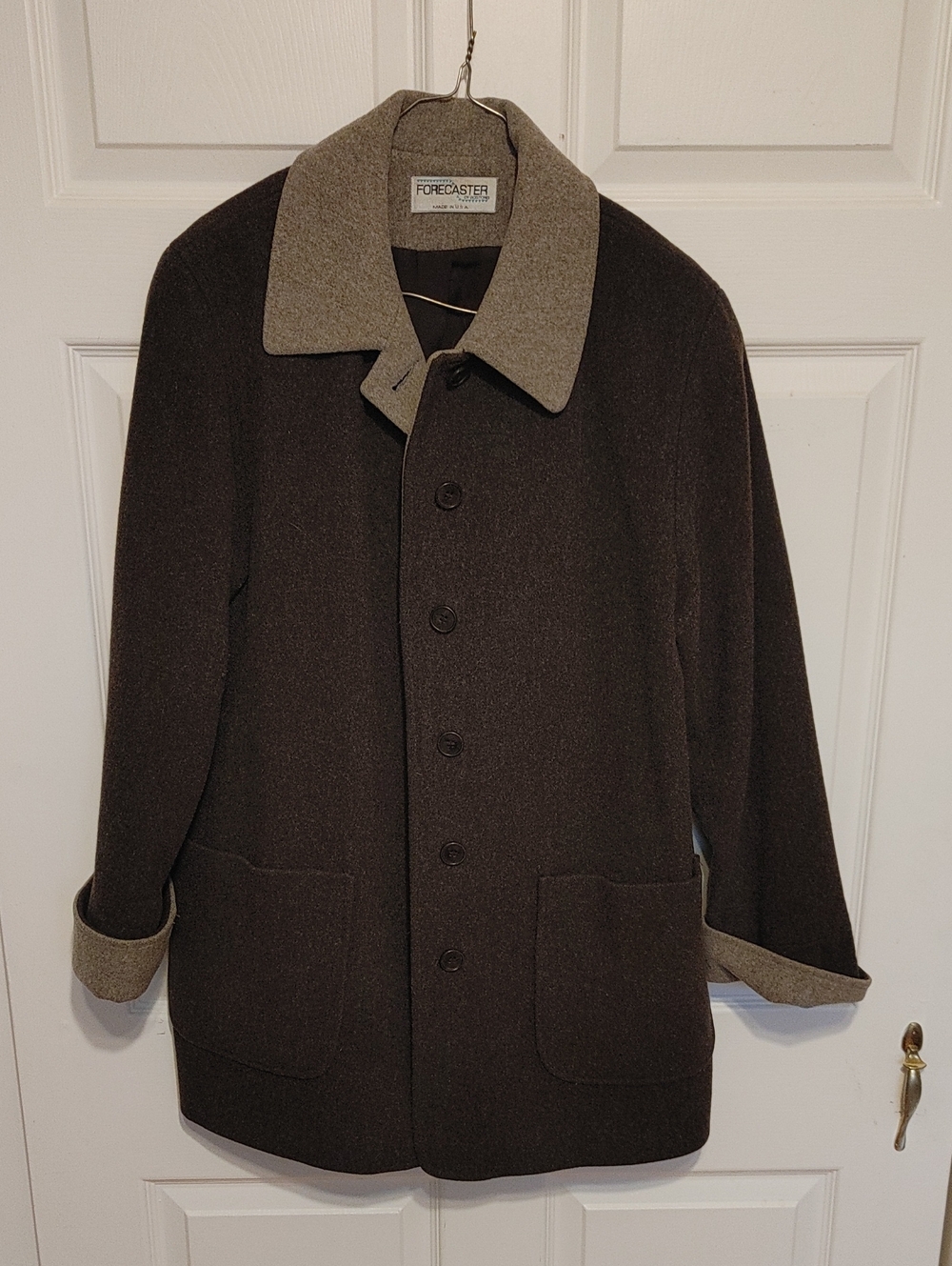 Forecaster Women's Two-Tone Wool Pea Coat in Dark Brown with Taupe Accents